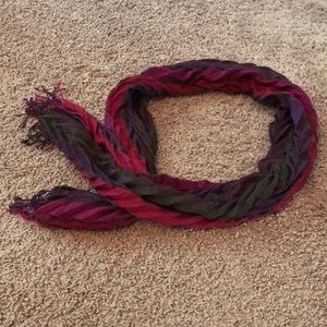 Pink Purple Dark Gray Ribbed Scarf with Tassels